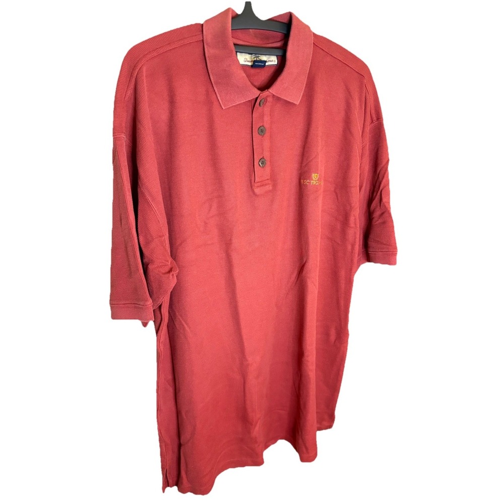 Tommy Bahama Men's Size L Red USC Polo Shirt 72% Silk 28% Cotton‎